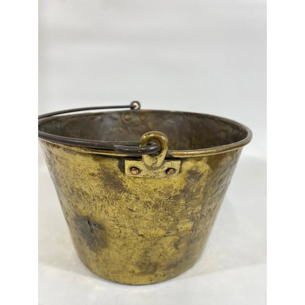 Antique OLD HW Hayden Brass Bucket Patent Spun Brass Pail Iron Handle 1865